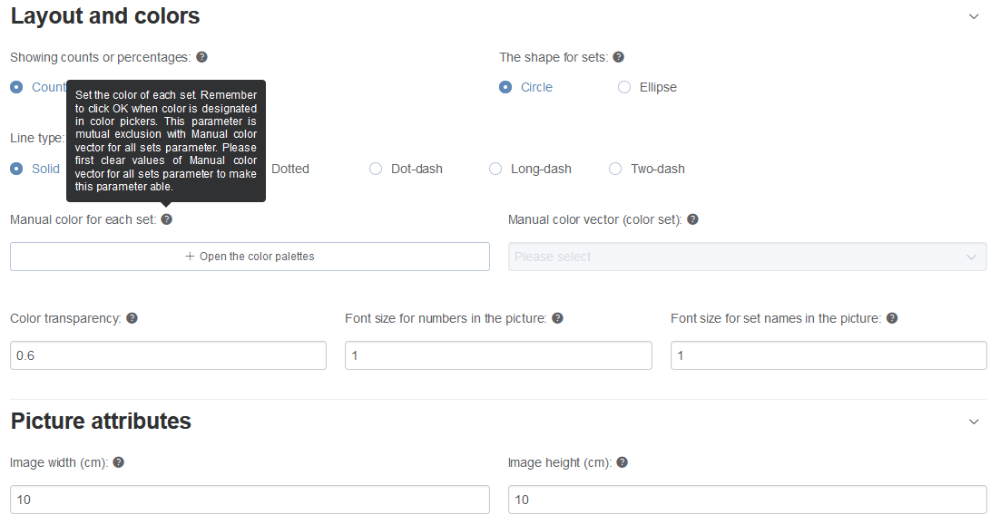 Lists of more parameters. Hovering over the question mark to see detail information.